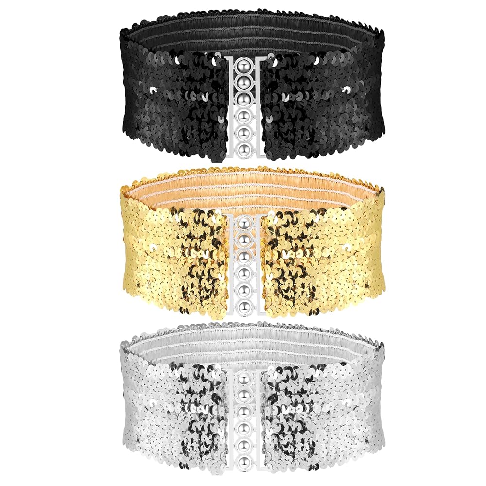 glamlips DESIGN-BELT ベア オールインワン Amazon.com: KALIONE 3PCS Women's Elastic Sequin Belts Wide